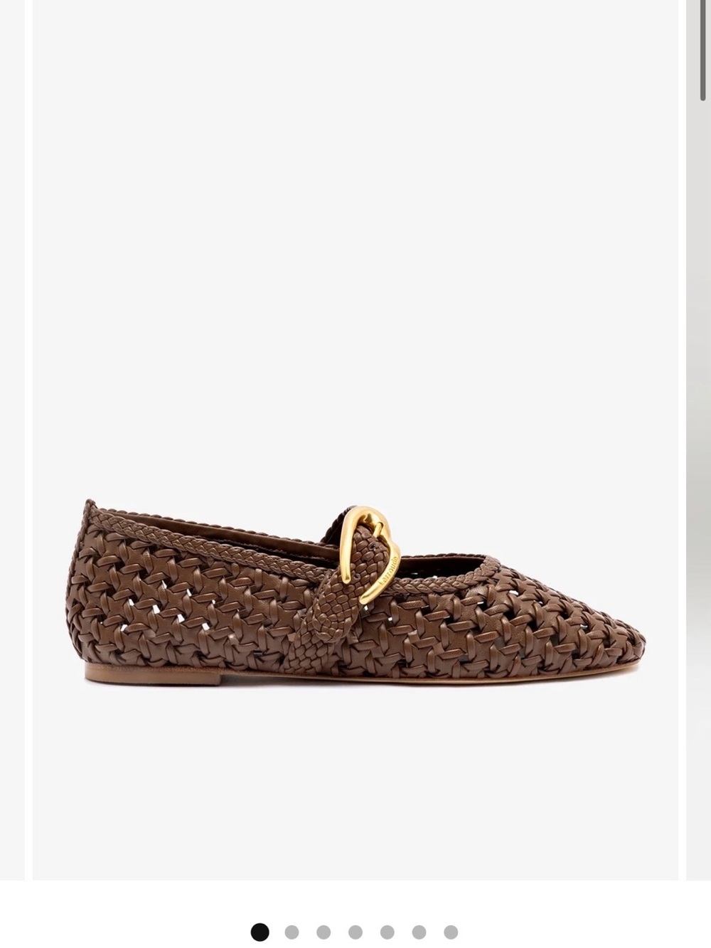 Larroude Brown Woven Mary Jane Flat with Gold Buckle